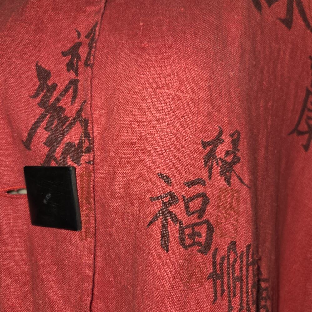 VTG Painted Pony Red Linen Jacket Top 1X Asian Designs Large Buttons Y2K USA - Picture 5 of 16